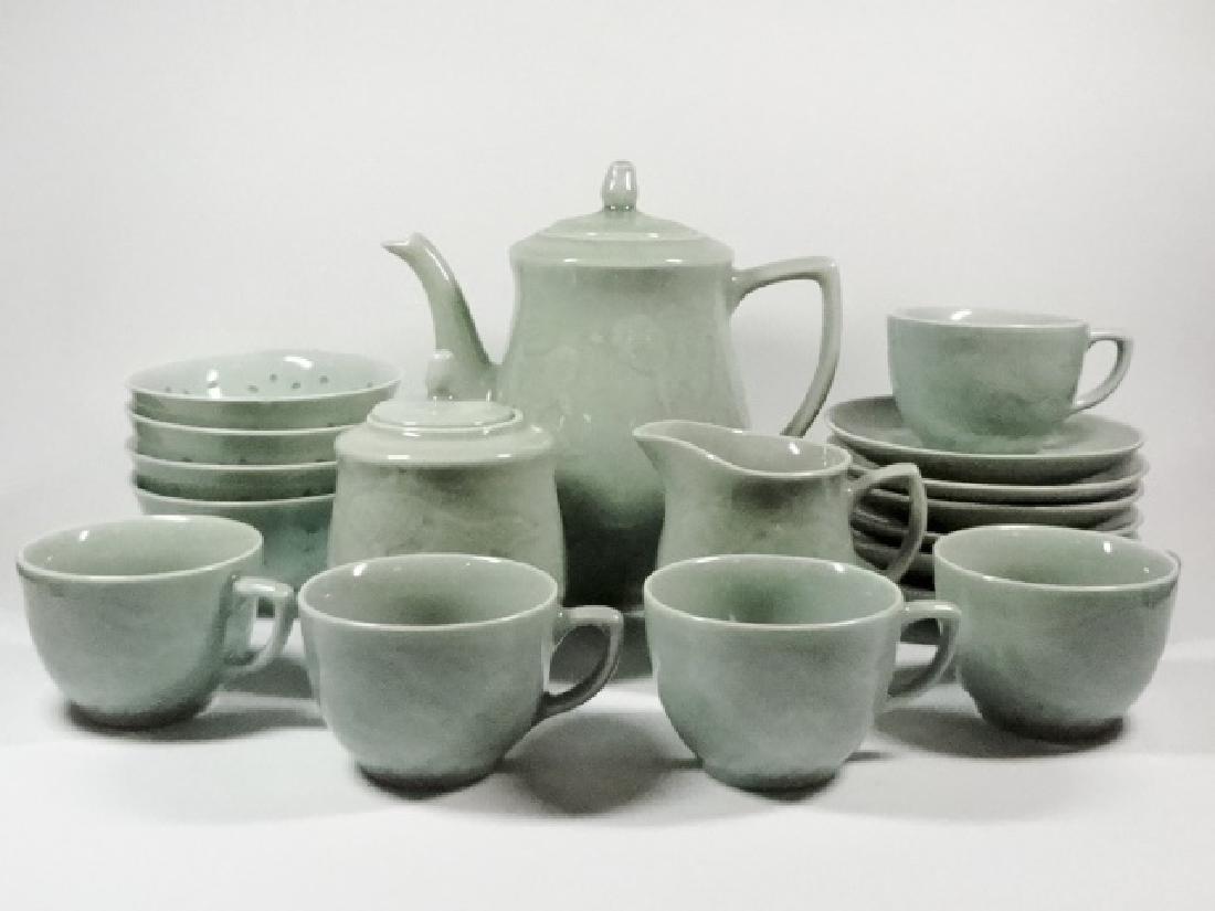 18 PC CHINESE RICE GRAIN PATTERN COFFEE SET, CELADON (1 of 10)