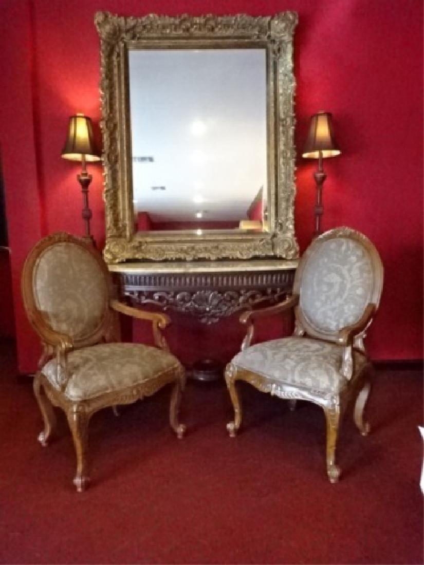 PAIR GEORGIAN STYLE ARMCHAIRS, OVAL BACKS, TAUPE (1 of 8)