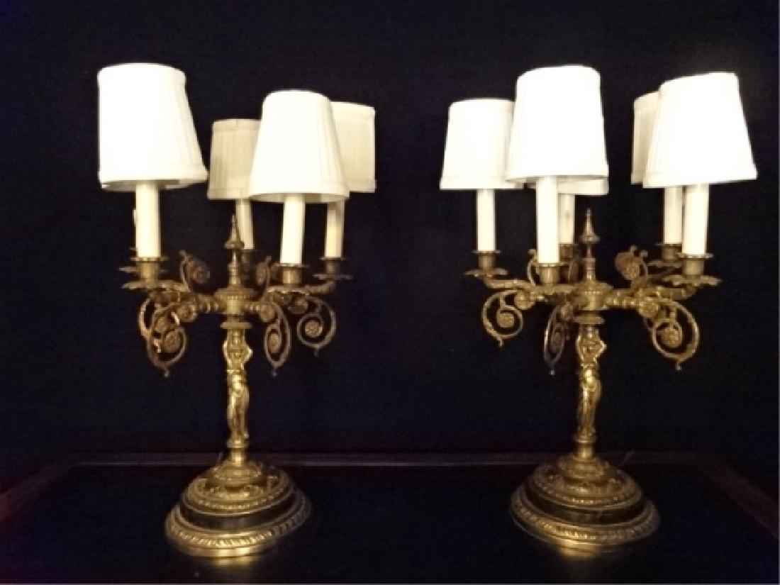 PAIR BRONZE FIGURAL LAMPS, 4 LIGHTS EACH, FEMALE (1 of 7)