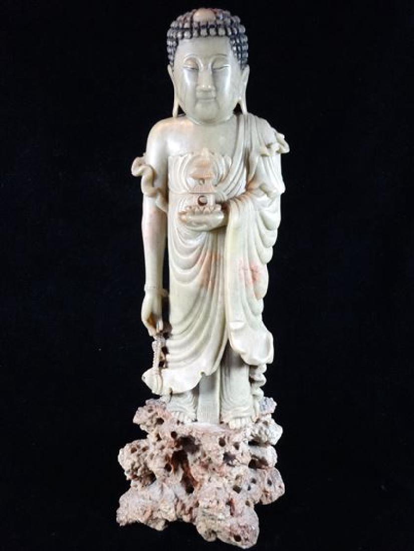 CHINESE CARVED STONE STANDING BUDDHA SCULPTURE, VERY (1 of 4)