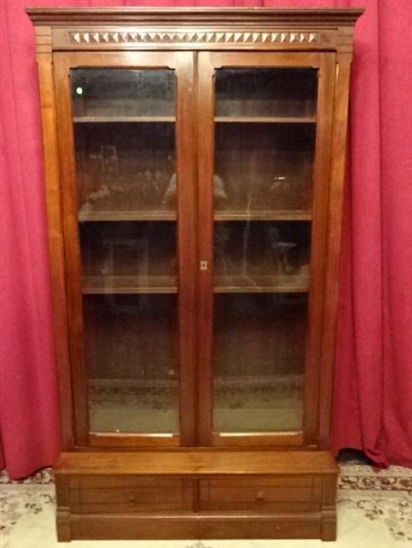 ANTIQUE CABINET, EARLY 20TH C., 2 GLASS DOORS ABOVE 2 (1 of 7)