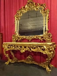 SPECTACULAR ROCOCO GILT CONSOLE AND MIRROR, 2 PC SET,