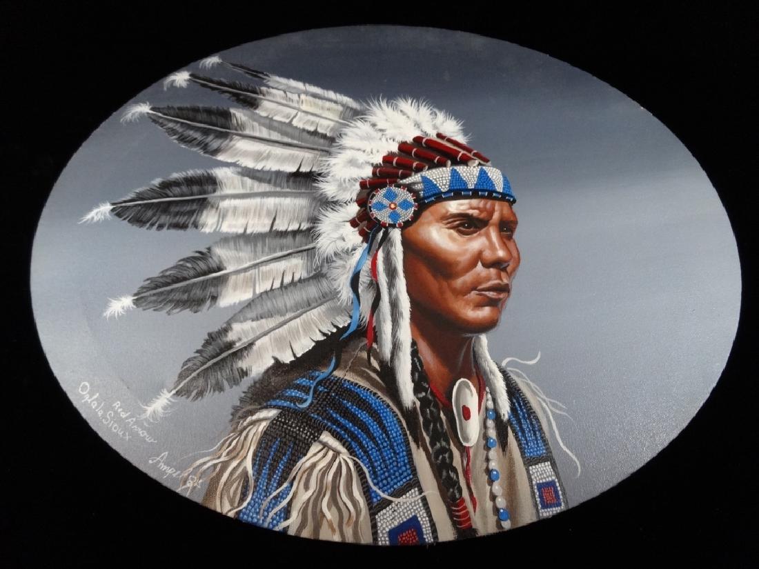 NATIVE AMERICAN PAINTING ON OVAL CANVAS, PORTRAIT OF (1 of 4)