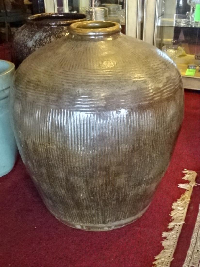 LARGE POTTERY FLOOR VASE, MOCHA COLOR GLAZE, VERY GOOD (1 of 4)