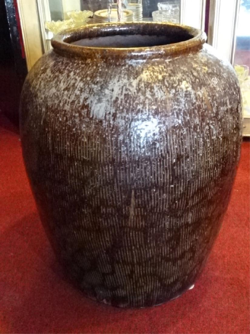LARGE POTTERY FLOOR VASE, MOCHA AND BLUEGREEN COLOR (1 of 4)