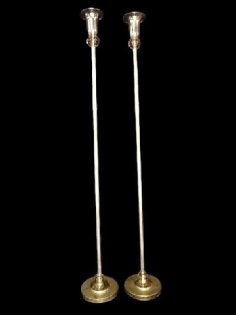 PAIR MID CENTURY CHROME TORCHIERES, GLASS ORB ACCENTS, (1 of 6)