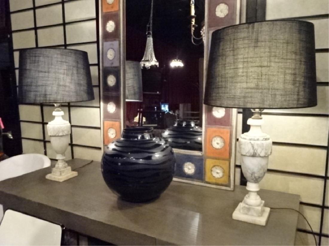 PAIR WHITE MARBLE TABLE LAMPS, NEOCLASSICAL URN SHAPE (1 of 6)