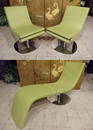 PAIR EXPANDABLE LEATHER LOUNGE CHAIRS, PISTACHIO