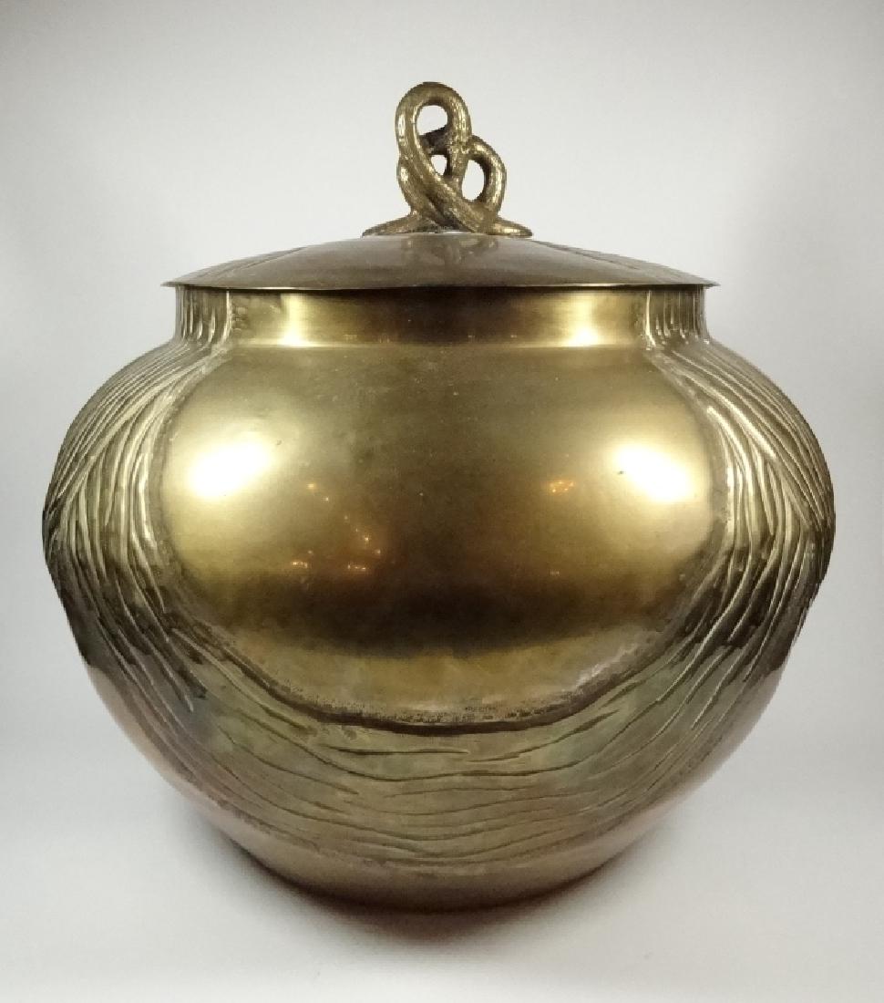LARGE BRASS URN WITH LID, SWIRL DESIGN, MADE IN INDIA, (1 of 10)