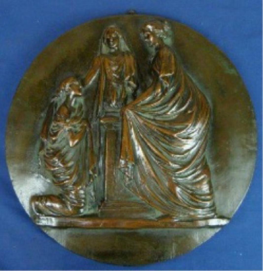 BRONZE BAS RELIEF PLAQUE, THREE WOMEN, APPROX 12" (1 of 2)