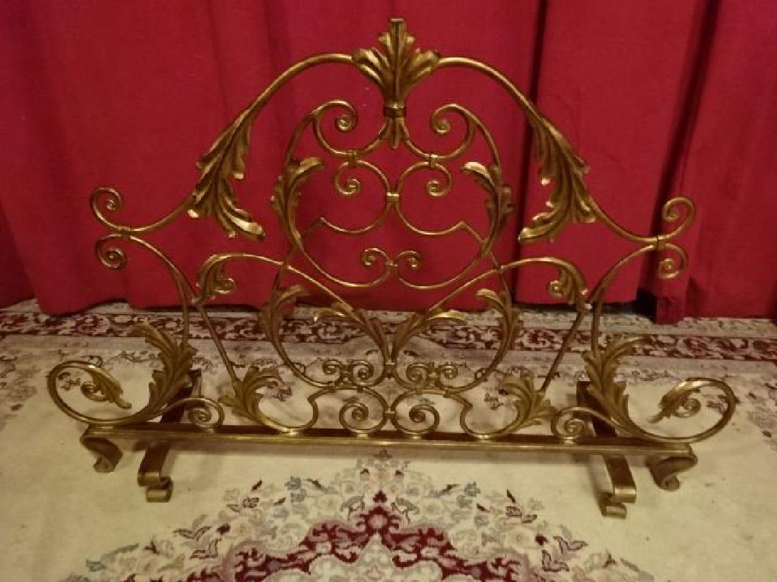 ORNATE METAL FIREPLACE SCREEN, GOLD FINISH METAL WITH (1 of 5)