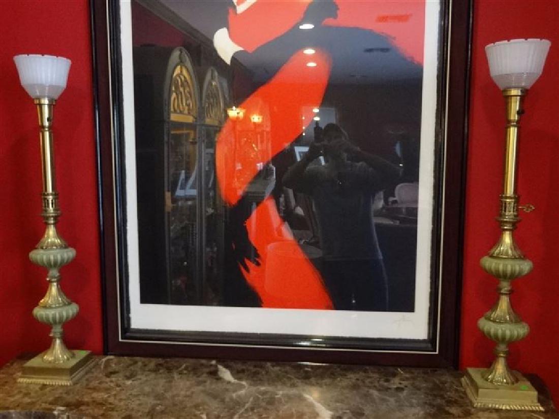 PAIR TALL NEOCLASSICAL BRASS TABLE LAMPS, WHITE GLASS (1 of 4)