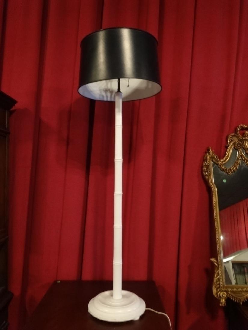 WHITE FAUX BAMBOO FLOOR LAMP, BLACK SHADE, VERY GOOD (1 of 3)