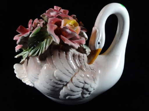 capodimonte italian porcelain swan and flowers with n
