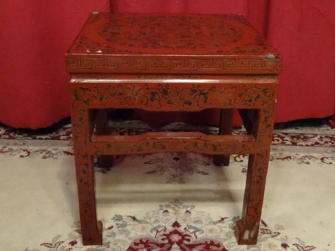 CHINESE RED AND BLACK LACQUER TABLE, PAINTED FOLIATE (1 of 5)
