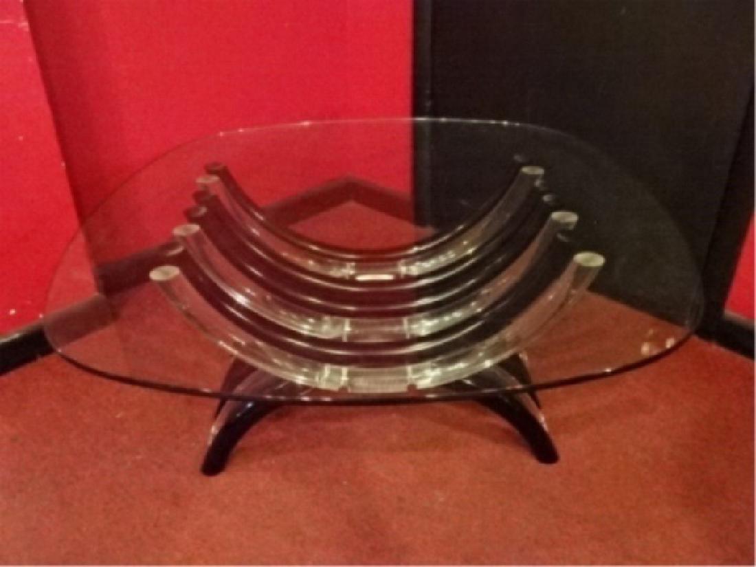 MID CENTURY MODERN ACRYLIC COFFEE TABLE, BLACK & CLEAR (1 of 6)
