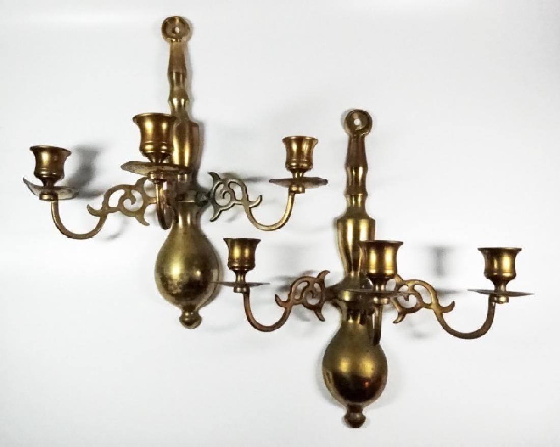 PAIR BRASS 3 LIGHT CANDLE WALL SCONCES, MADE IN JAPAN, (1 of 6)