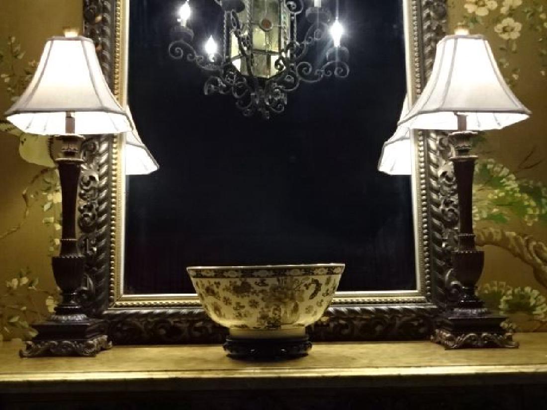 PAIR NEOCLASSICAL TABLE LAMPS, PAINTED COMPOSITION, (1 of 4)