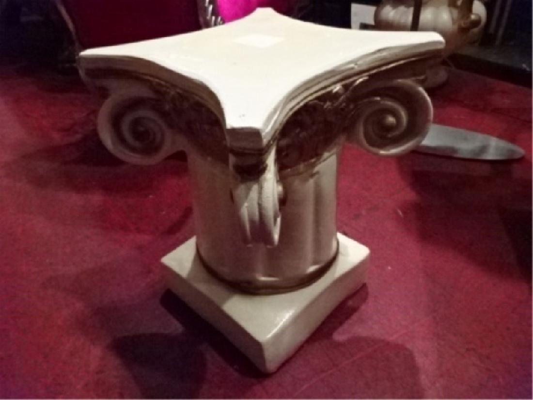 IONIC COLUMN STYLE PLASTER PEDESTAL, IVORY AND GOLD, (1 of 4)
