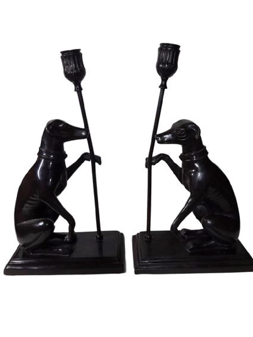 PAIR MAITLAND SMITH BRONZE WHIPPET CANDLE HOLDERS, (1 of 10)