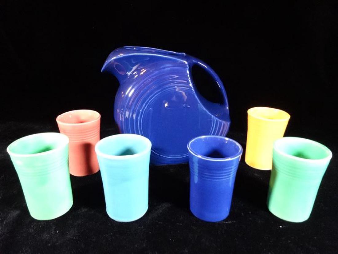 7 PC VINTAGE FIESTA WARE, COBALT PITCHER AND MULTI (1 of 6)