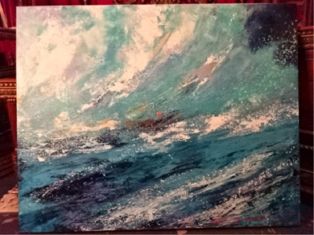 LARGE ACRYLIC ABSTRACT OCEAN WAVE PAINTING, SIGNED (1 of 5)