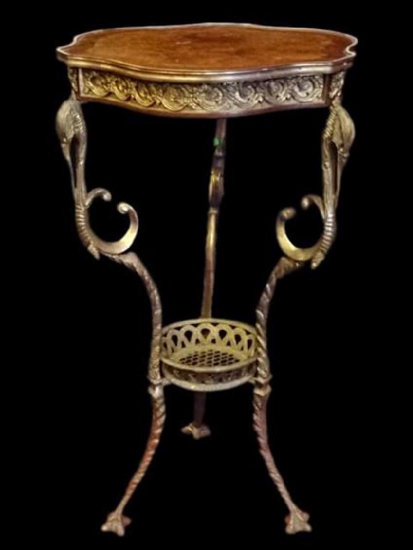 FRENCH EMPIRE STYLE GILT BRONZE TABLE, WOOD TOP (1 of 10)