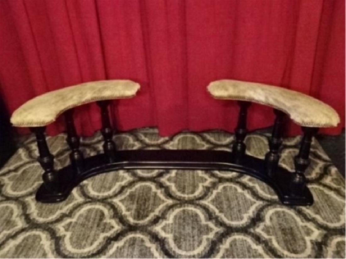 VINTAGE WOOD FIREPLACE FENDER BENCH, NATURAL HIDE (1 of 7)