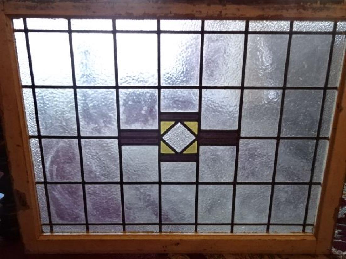 VINTAGE STAINED GLASS WINDOW PANEL, OPAQUE CLEAR, (1 of 4)