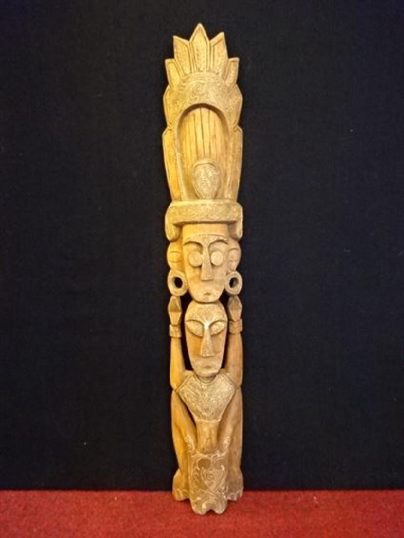 LARGE TRIBAL CARVED WOOD WALL PANEL, GOOD VINTAGE (1 of 4)