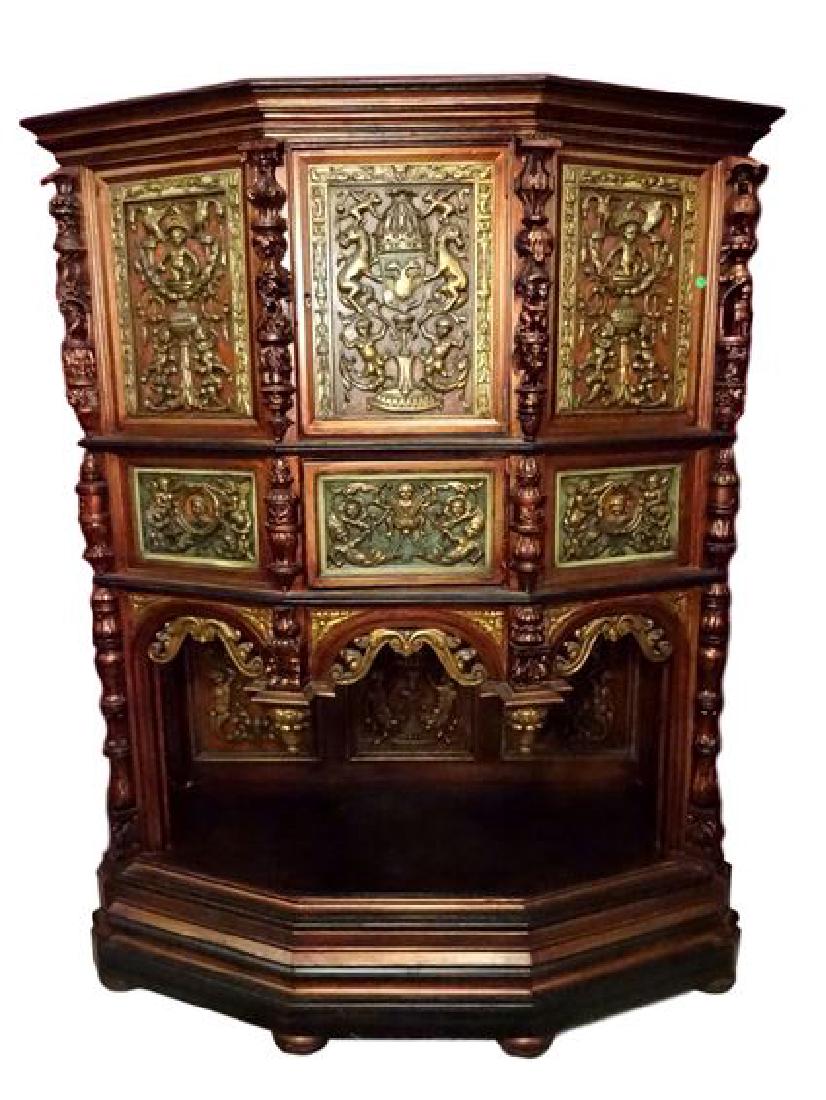 ANTIQUE EUROPEAN CREDENCE CABINET, ELABORATELY CARVED (1 of 10)