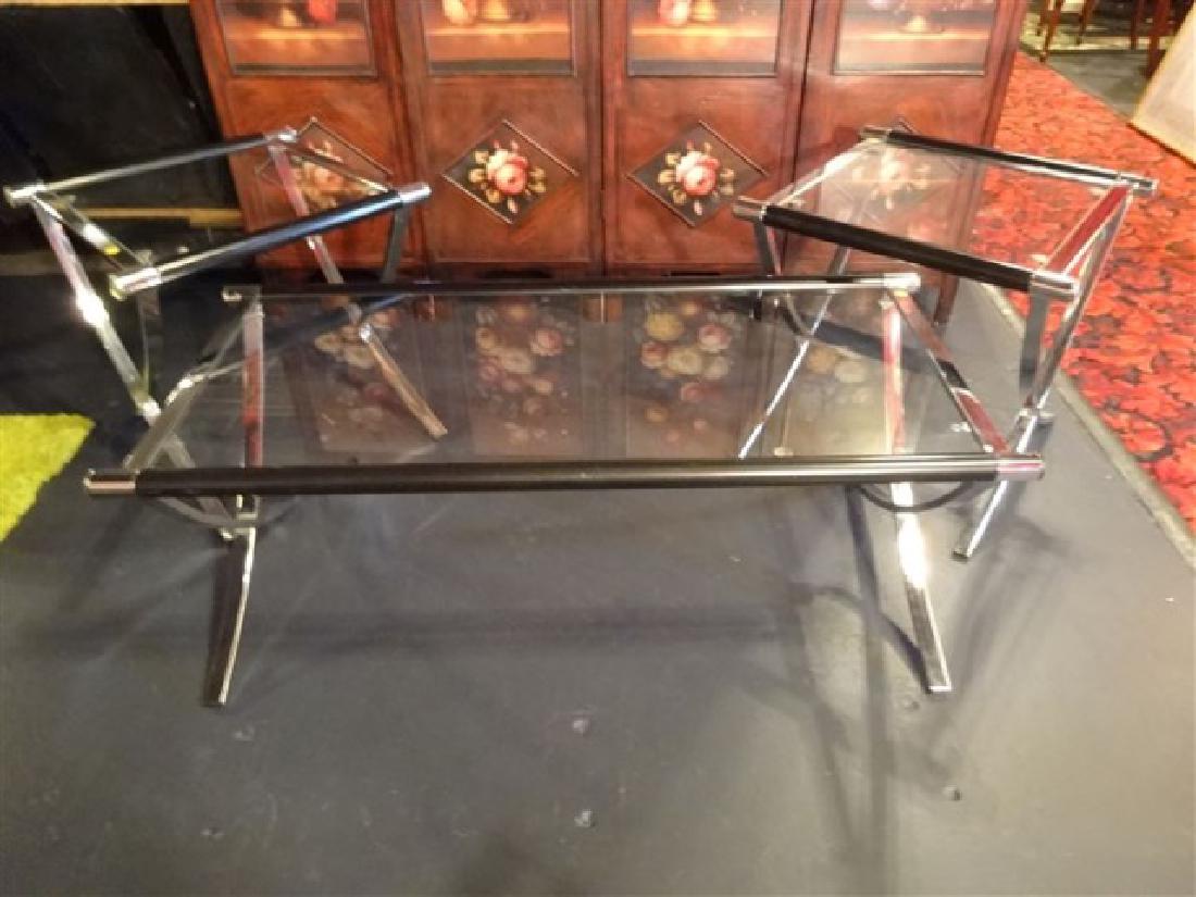 3 PC SET MODERN CHROME COFFEE TABLE, 2 END TABLES, (1 of 6)