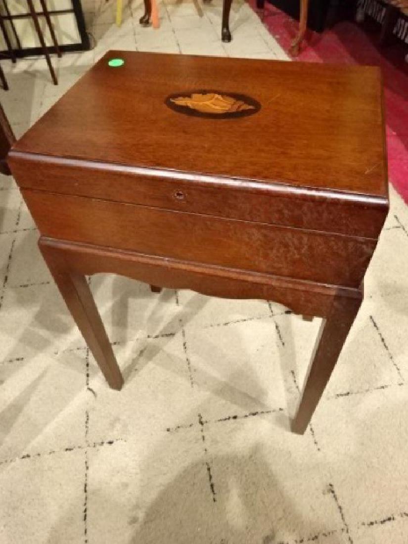 MARQUETRY INLAID SEWING BOX TABLE, BRASS HANDLES, (1 of 5)