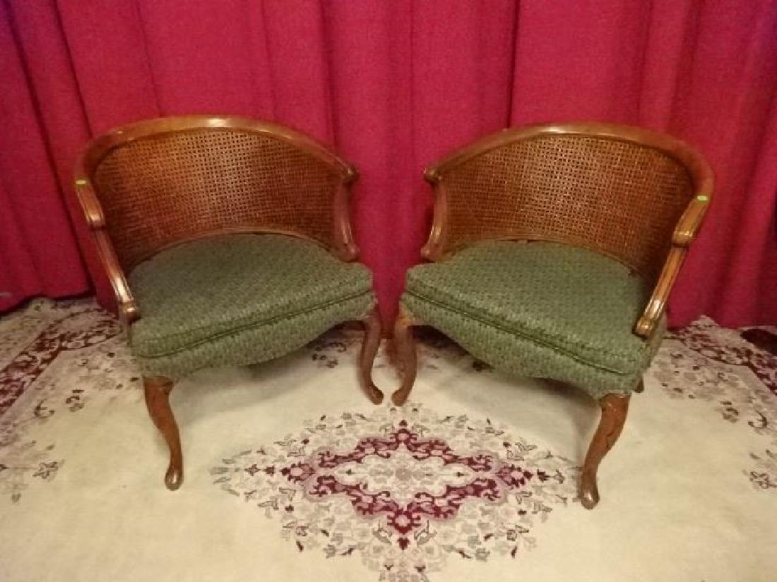 PAIR VINTAGE CANE BACK ARMCHAIRS, VERY GOOD CONDITION, (1 of 5)