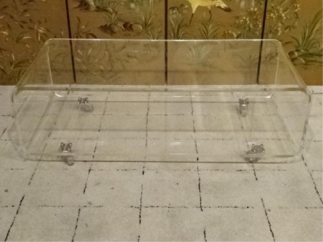 CLEAR ACRYLIC TABLE / MEDIA CONSOLE ON CASTERS, VERY (1 of 5)