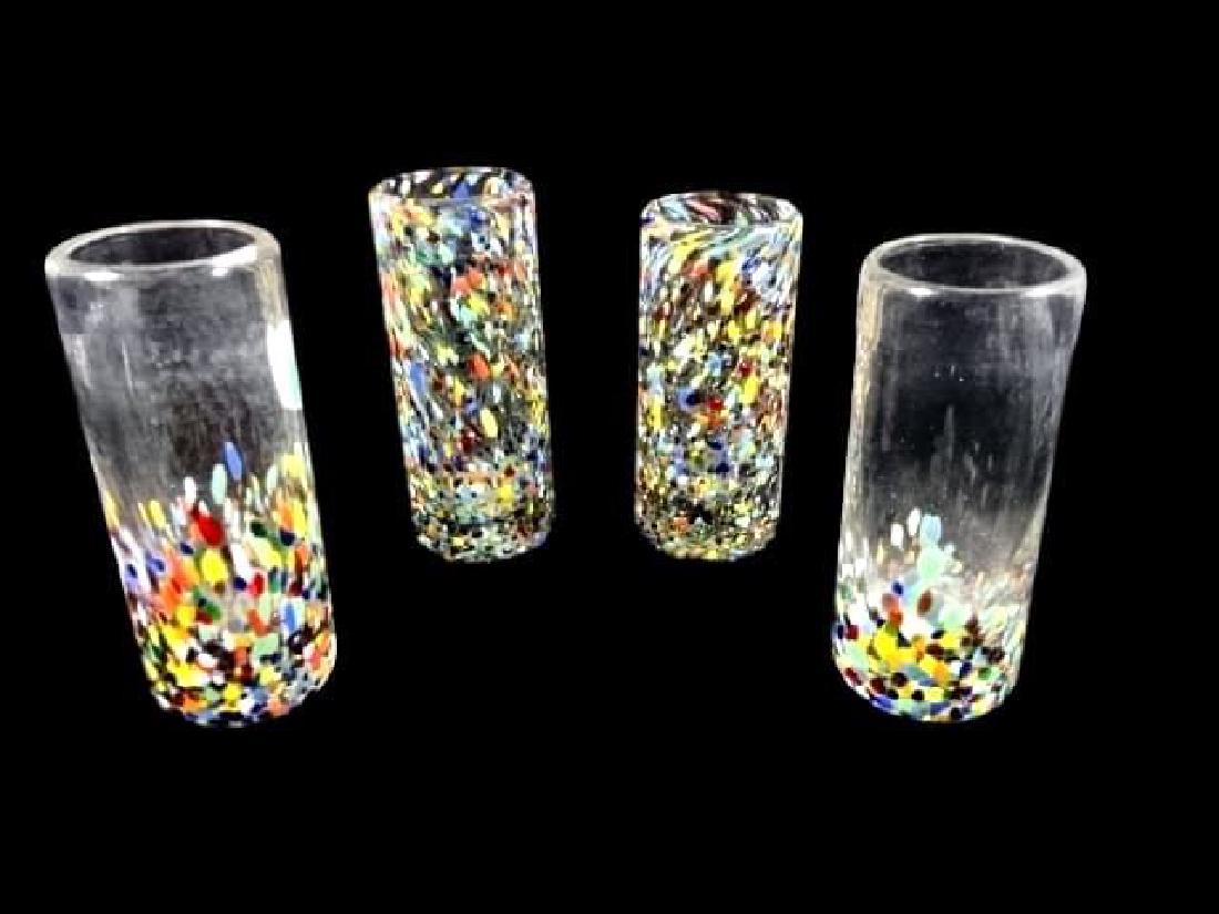 4 ART GLASS SHOT GLASSES, CLEAR AND MULTI COLOR, VERY: 4 ART GLASS SHOT GLASSES, CLEAR AND MULTI COLOR, VERY GOOD CONDITION, 4"H, SKU537.05