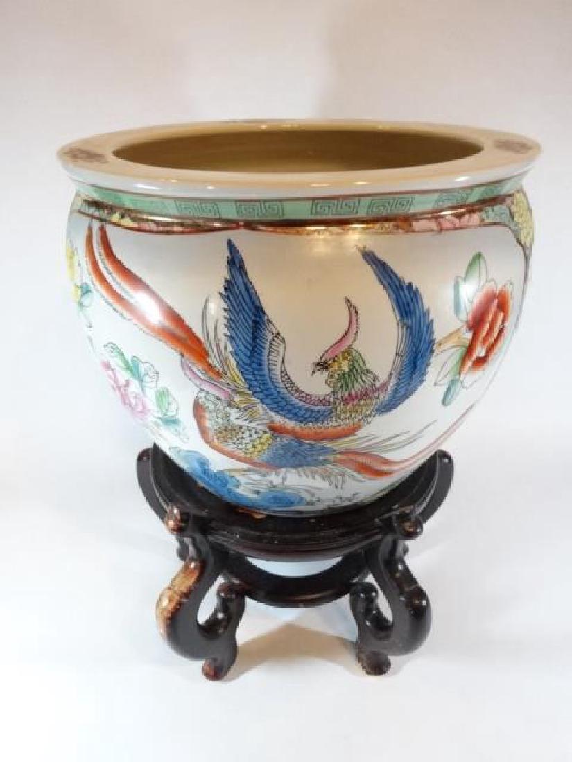 CHINESE PORCELAIN GOLDFISH BOWL, PAINTED BIRDS AND (1 of 8)