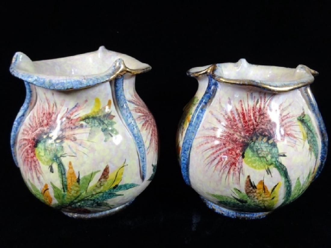 PAIR ITALIAN HAND PAINTED CERAMIC VASES, FLORAL THISTLE (1 of 5)