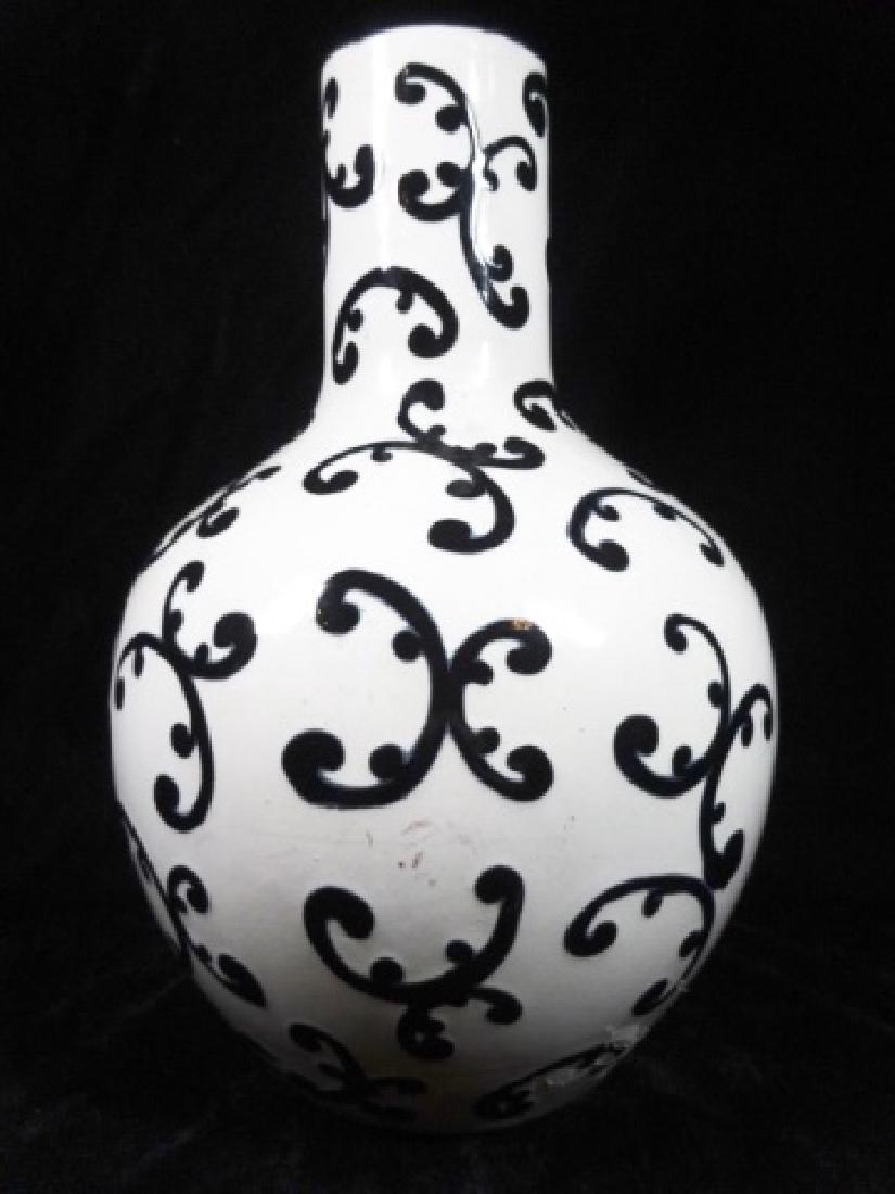 WHITE CERAMIC VASE WITH BLACK DESIGN, APPROX 12"H (1 of 6)