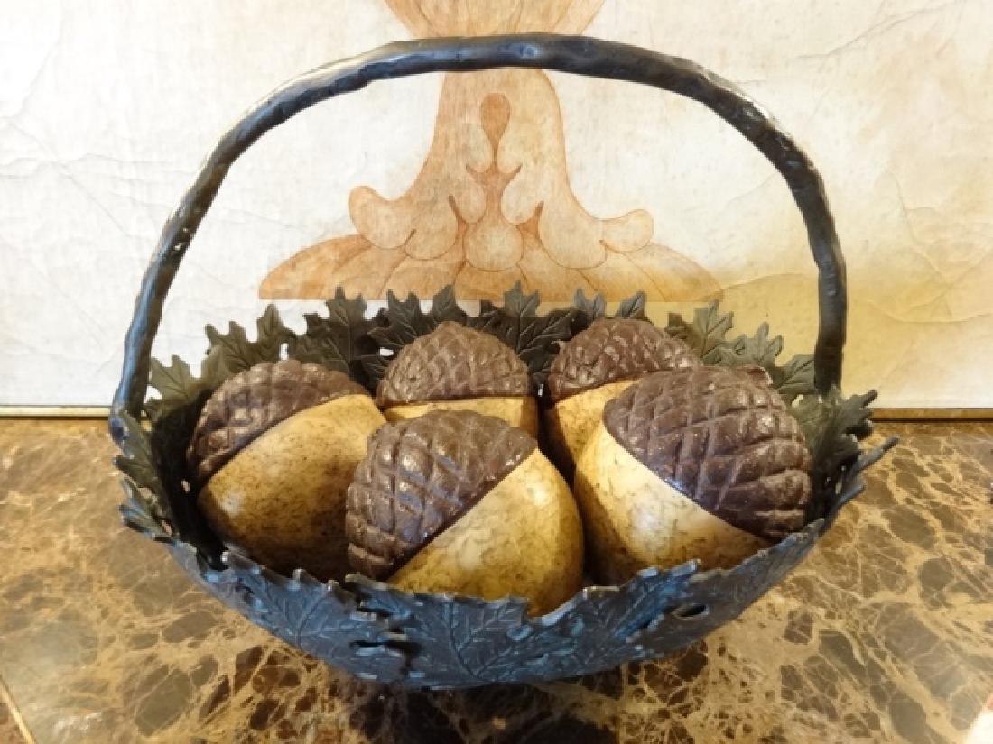 LARGE METAL BASKET, OAK LEAF FORM BOWL WITH DECORATIVE (1 of 4)