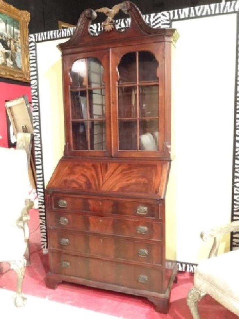 Antique Flame Mahogany Secretary Drop Front Desk Above Sep 19