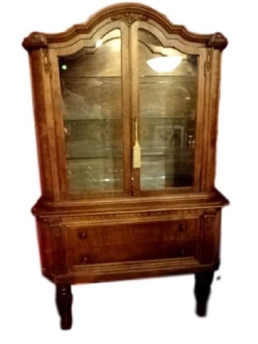 ANTIQUE WOOD CHINA CABINET, EARLY 20TH C., WITH 2 (1 of 3)