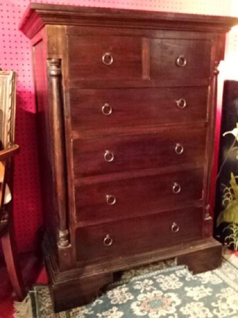ANTIQUE 6 DRAWER CHEST, BRASS PULLS, VERY GOOD (1 of 4)