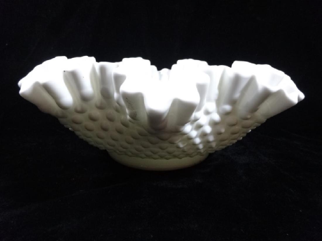 FENTON MILK GLASS BOWL, HOBNAIL, ROUND, DOUBLE-CRIMPED, (1 of 4)