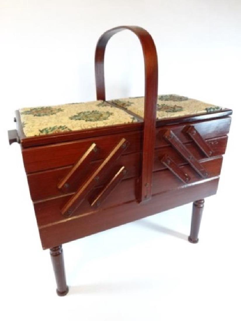 EXPANDABLE WOOD SEWING BOX, EMBROIDERED TOP, MULTIPLE (1 of 6)