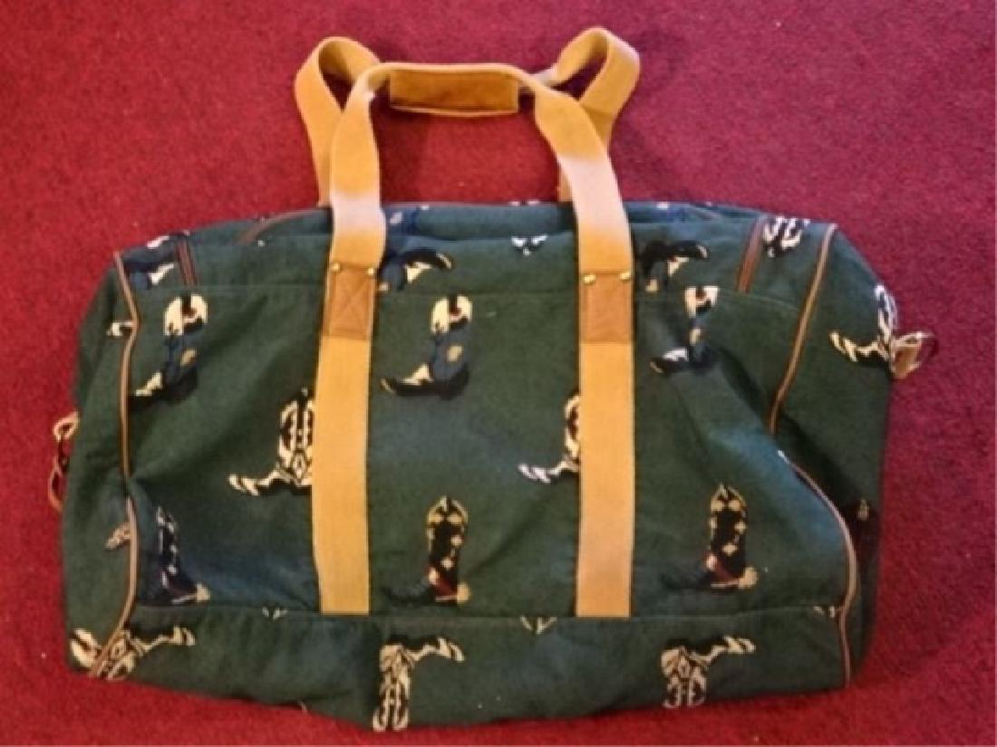 COWBOY BOOT PRINT DUFFLE BAG, GOOD VINTAGE CONDITION,: COWBOY BOOT PRINT DUFFLE BAG, GOOD VINTAGE CONDITION, 24" X 15", SKU529