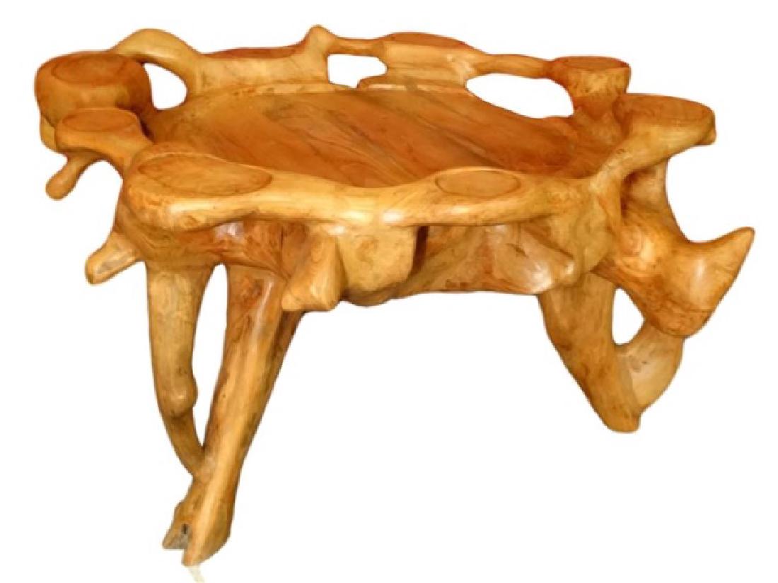 NATURAL TEAK ROOT GAME TABLE FROM THAILAND, WITH CUP (1 of 10)