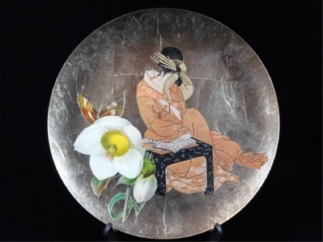 PORCELAIN SILVER GILT PLATE, ASIAN FIGURAL DESIGN, (1 of 4)