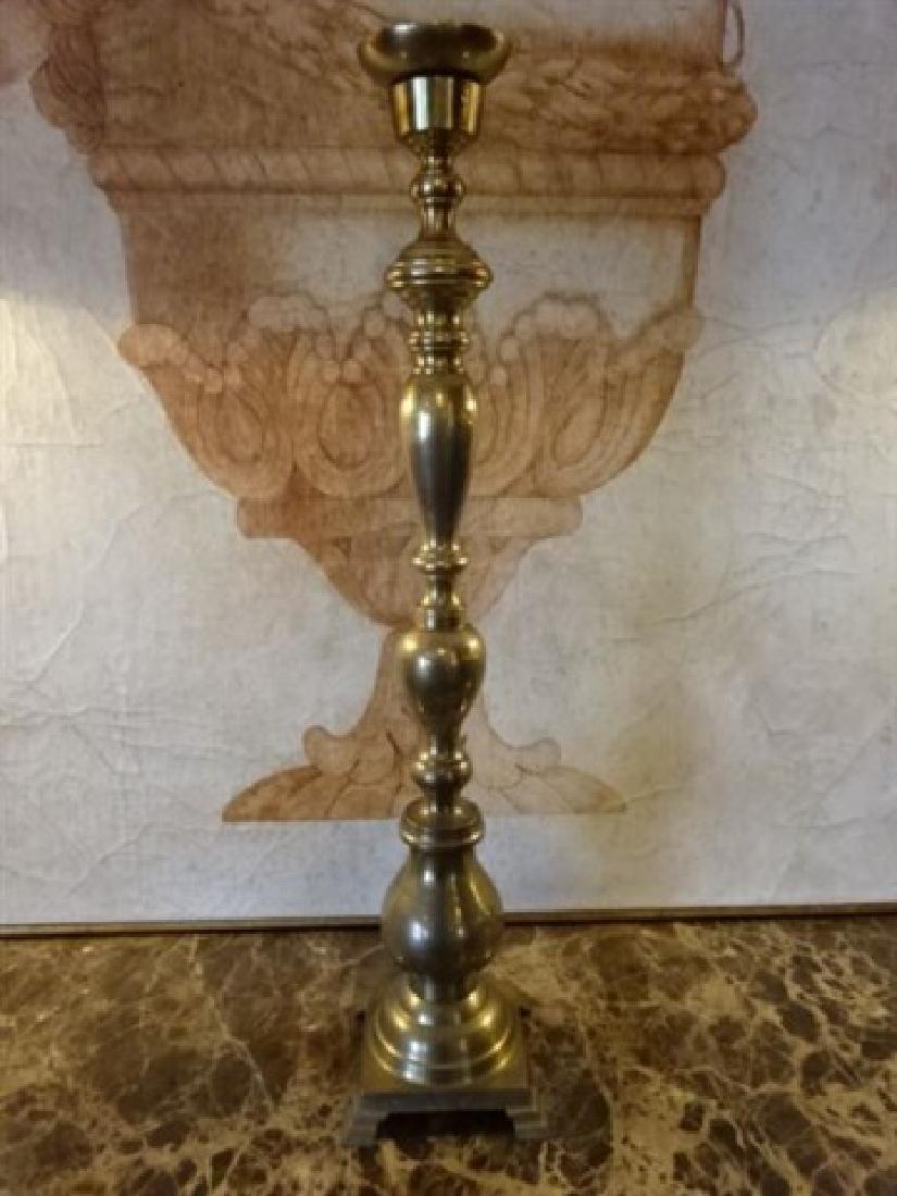 LARGE BRASS CANDLESTICK, GOOD CONDITION WITH ONE SMALL (1 of 5)
