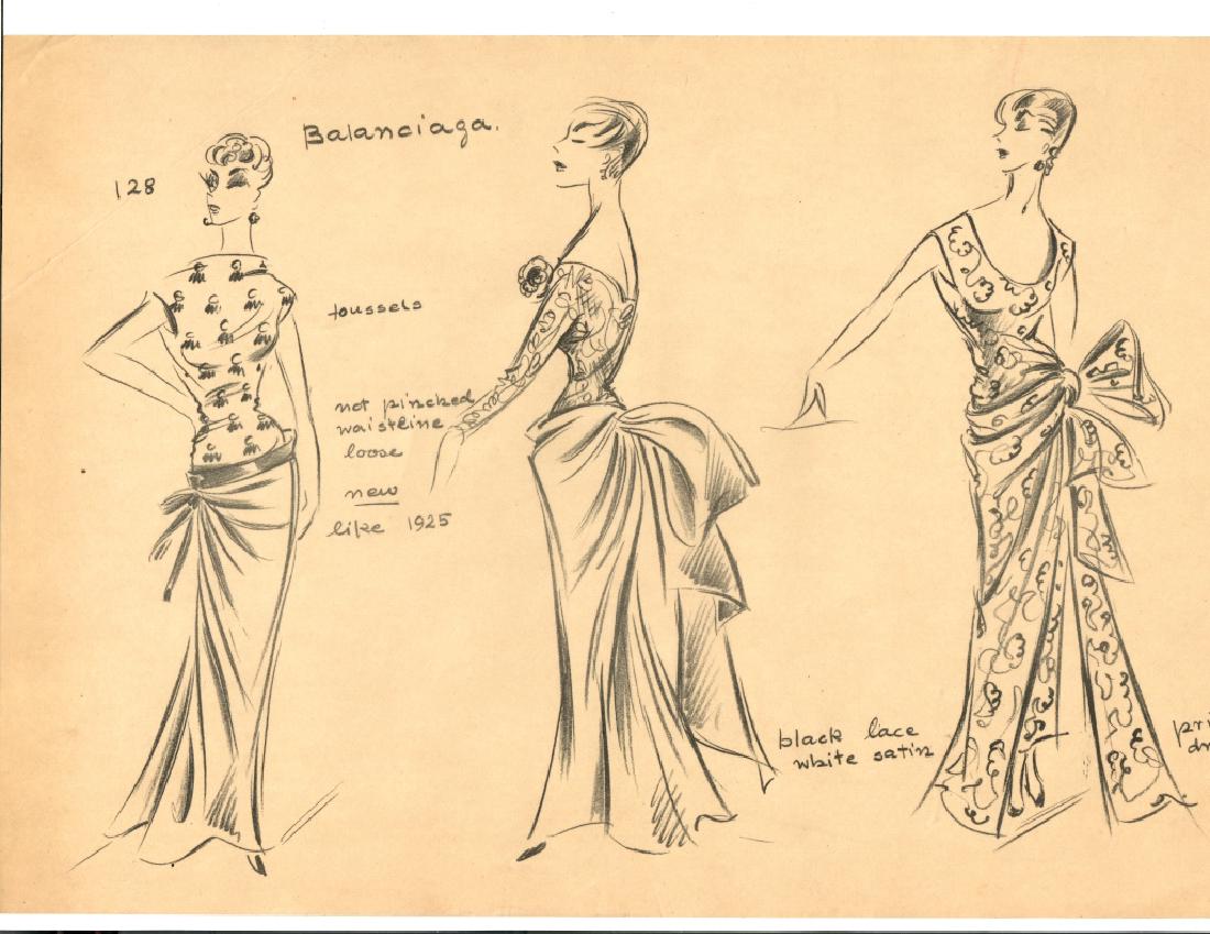 VINTAGE FASHION DRAWING, PENCIL ON TRACING PAPER, (1 of 3)